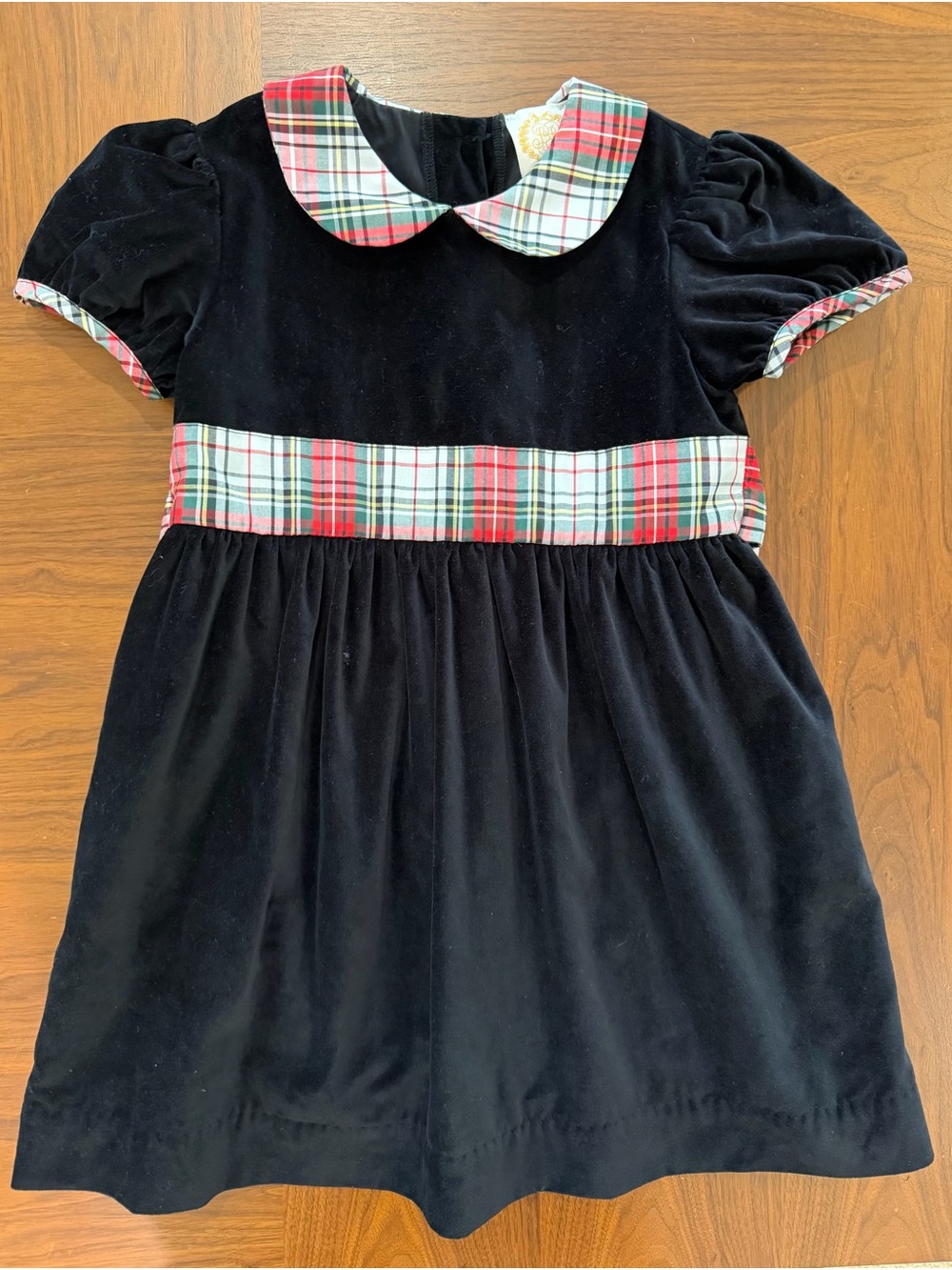 The Beaufort Bonnet Company Girls Black Velvet Dress with Red Plaid Trim Size 8